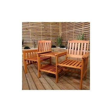 2 Person Wooden Garden Bench - Love Seat & Table