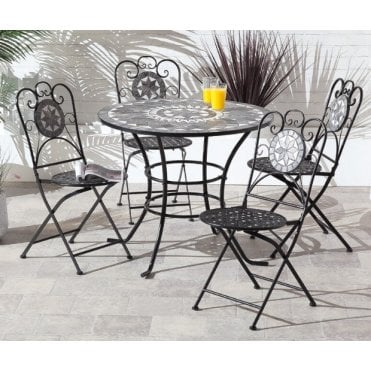 4 Seat Mosaic Bistro Set - Table & 4 Folding Chairs
