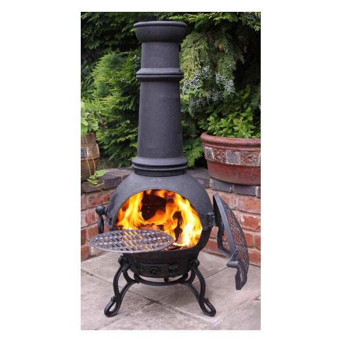 Extra Large Black Cast Iron Chiminea Fireplace with BBQ grill