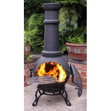 Extra Large Black Cast Iron Chiminea Fireplace with BBQ grill