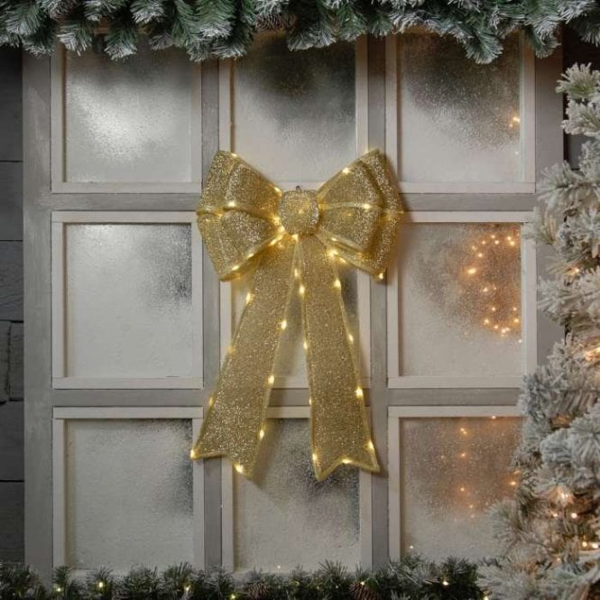 Gold Christmas Bow - 40 X 60cm Battery Operated 