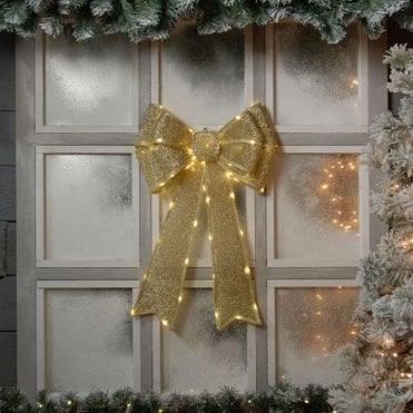 Gold Christmas Bow - 40 X 60cm Battery Operated 