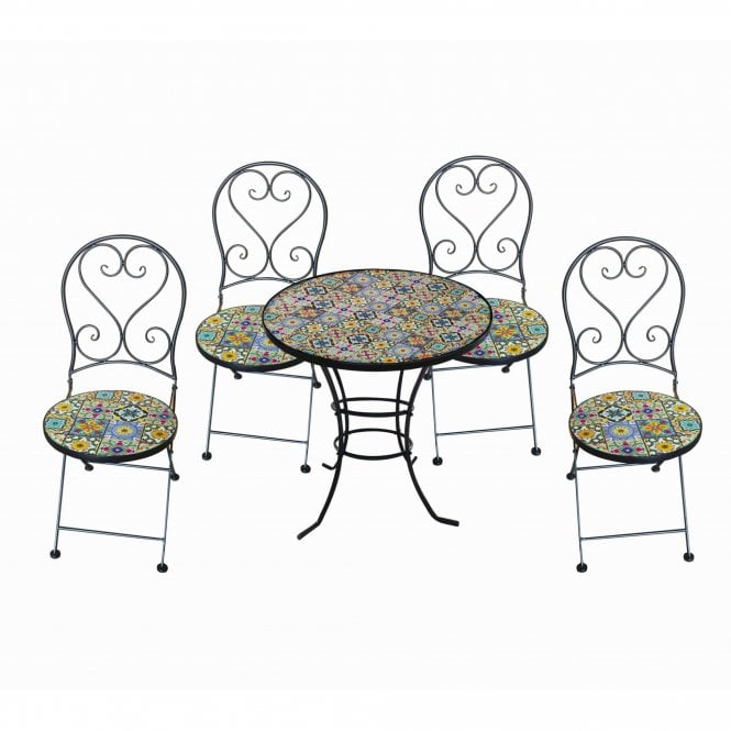 Majorelle 4 Seat Mosaic Bistro Set - Table & 4 Folding Chairs