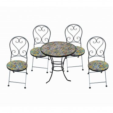 Majorelle 4 Seat Mosaic Bistro Set - Table & 4 Folding Chairs