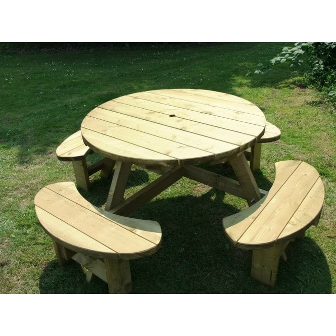 Round Picnic Table 8 Seater Wooden Furniture Pub and School Bench