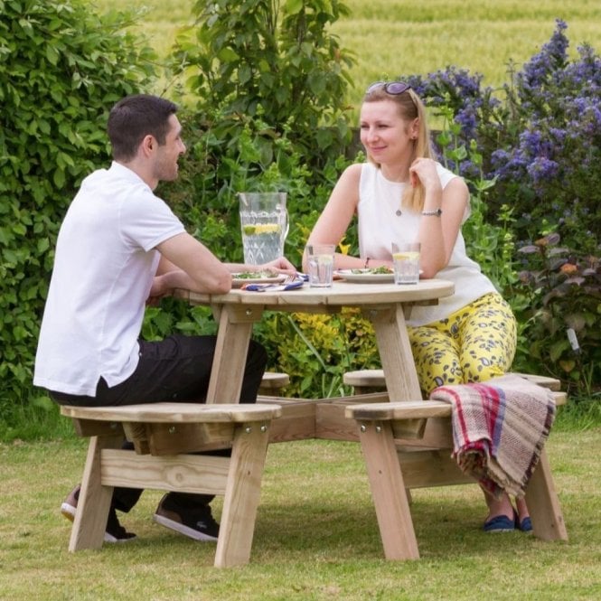 Round Wooden Garden Picnic Table 1.47m