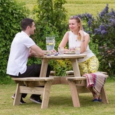 Round Wooden Garden Picnic Table 1.47m