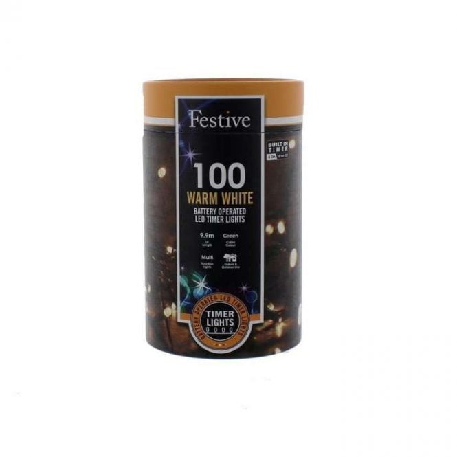String Christmas Lights - Warm White - 100 Battery Operated Timer 