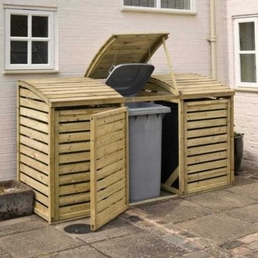 Triple Wooden Wheelie Bin Store x 3