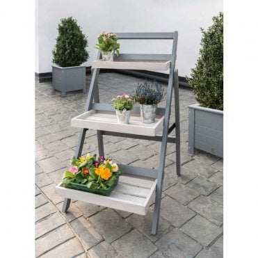 Wooden Folding Pot Shelf in Grey