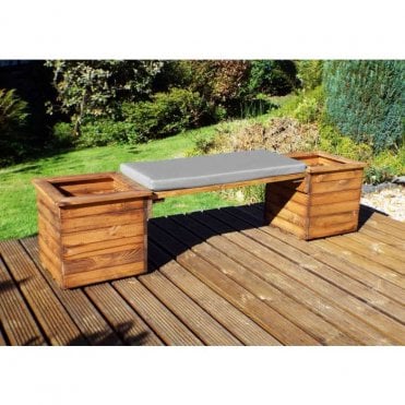 Wooden Garden Deluxe Planter Bench with Grey Cushion