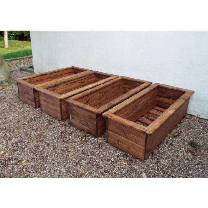Wooden Garden Set of 4 Trough Planters