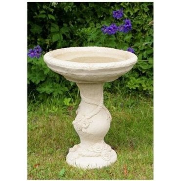 Yorkshire Rose Patterned Stone Bird Bath